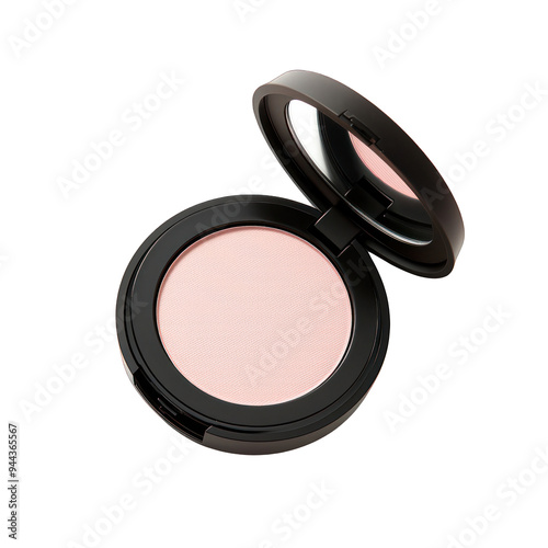 Minimalist makeup product in a sleek black compact, featuring a soft pink hue perfect for enhancing natural beauty. transparent background