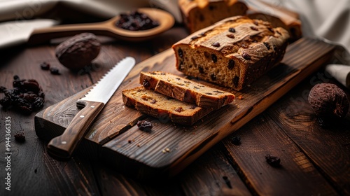 Homemade sliced Raisin bread closeup view photo