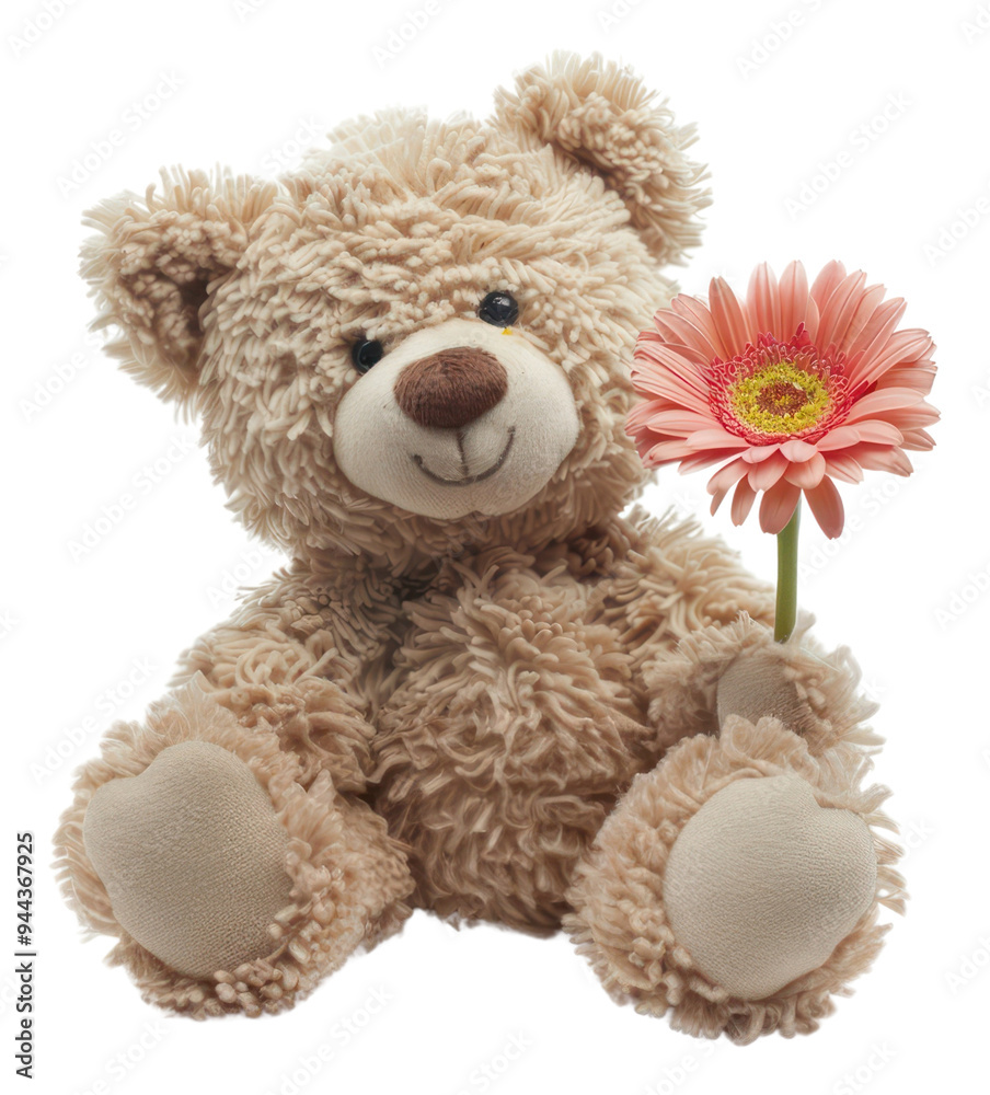 Obraz premium PNG Teddy bear holding flower plush toy.