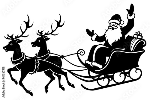 Santa flying in a sleigh with reindeer silhouette vector illustration