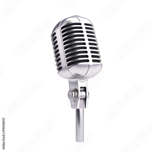 Retro silver microphone with classic design, ideal for music, podcasting, and performances. A symbol of sound and creativity. transparent background