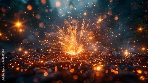 Abstract Background with Glowing Sparks and Blurred Lights