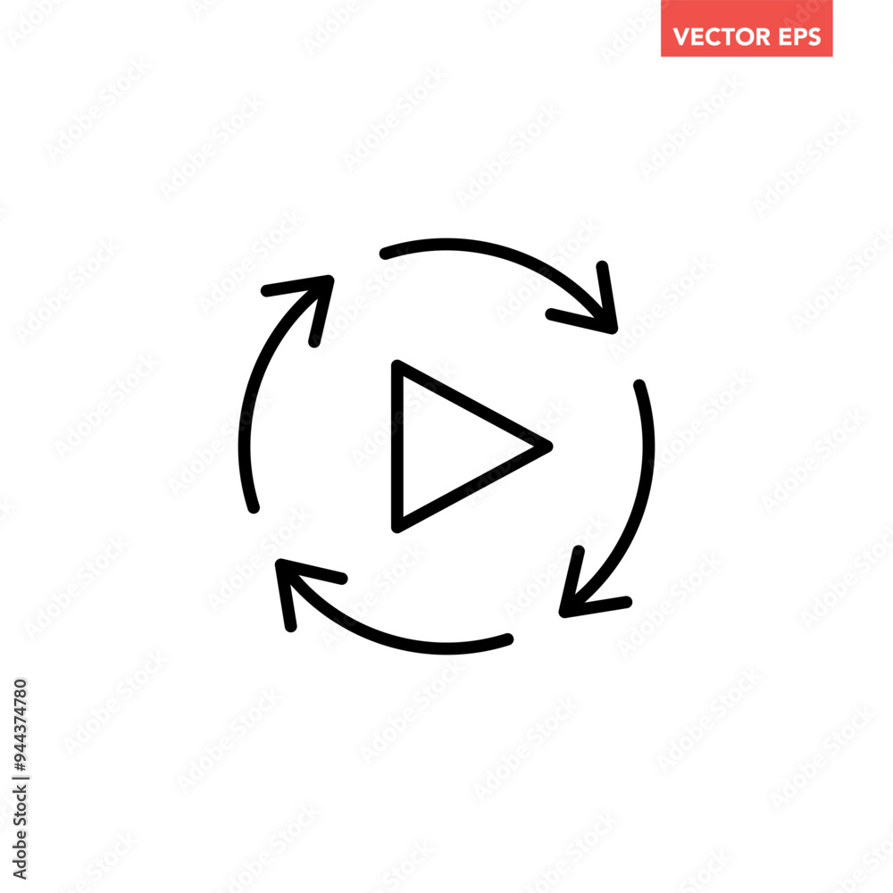Black replay line icon, simple movie play, playback, refresh, repeat, restart flat design pictogram vector for app logo ads web webpage ui ux interface elements isolated on white background Black replay line icon, simple movie play, playback, refresh, repeat, restart flat design pictogram vector for app logo ads web webpage ui ux interface elements isolated on white background