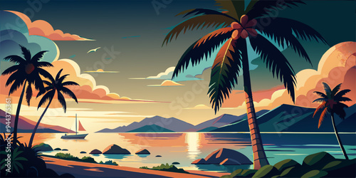 tropical beach with palm trees