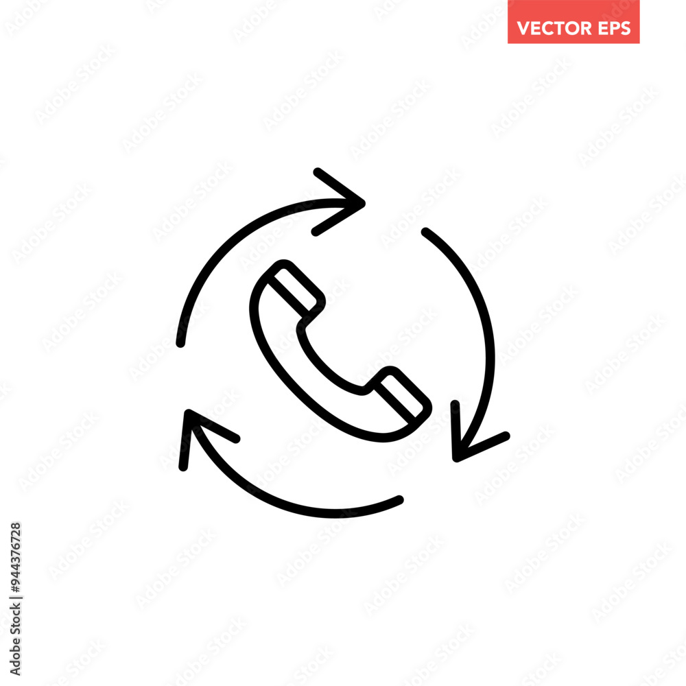 Black single call back line icon, simple recall support flat design pictogram vector for app logo ads web webpage button ui ux interface elements isolated on white background Black single call back line icon, simple recall support flat design pictogram vector for app logo ads web webpage button ui ux interface elements isolated on white background