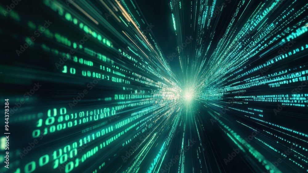 Matrix-Style Digital Streams in Hyper-Realistic Cyber Network Landscape
