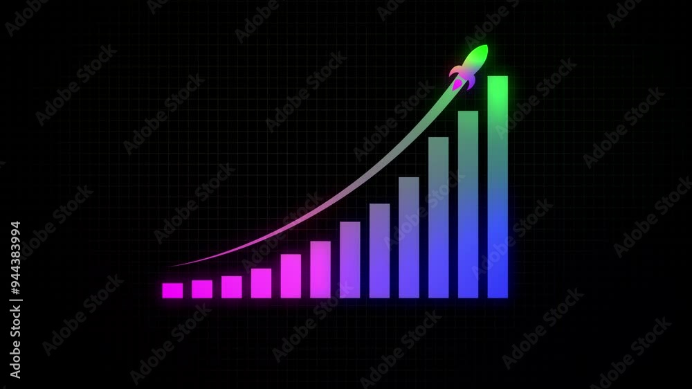Arrow Rising On Graph With rocket Sale Symbols. Abstract business growth and graph chart icon animation background. Arrow Rising On Graph With rocket Sale Symbols. Abstract business growth and graph chart icon animation background.