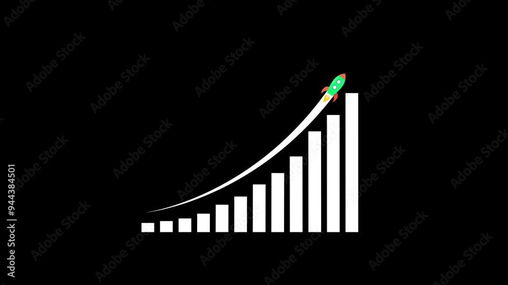 Arrow Rising On Graph With rocket Sale Symbols. Abstract business growth animation background. Arrow Rising On Graph With rocket Sale Symbols. Abstract business growth animation background.