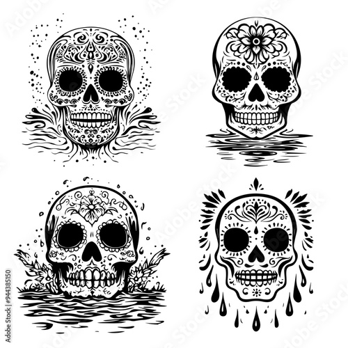 black and white icon illustration of day of the dead, about day of the dead