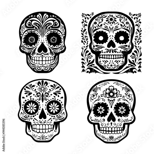 black and white icon illustration of day of the dead, about day of the dead