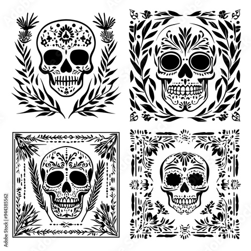 black and white icon illustration of day of the dead, about day of the dead