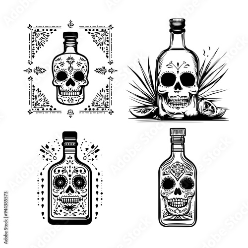 black and white icon illustration of day of the dead, about day of the dead