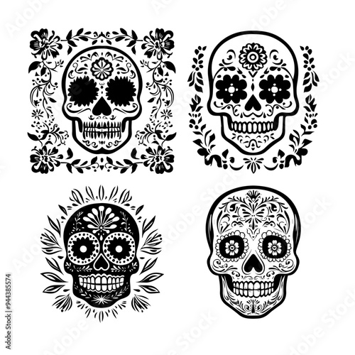 black and white icon illustration of day of the dead, about day of the dead
