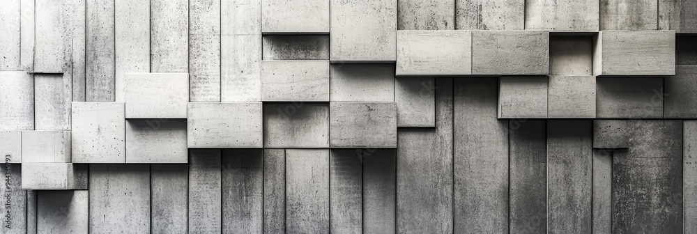 This artwork showcases a detailed concrete wall composed of various rectangular shapes, emphasizing a modern and abstract style This artwork showcases a detailed concrete wall composed of various rectangular shapes, emphasizing a modern and abstract style