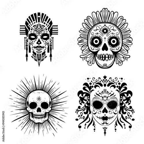 black and white icon illustration of day of the dead, about day of the dead