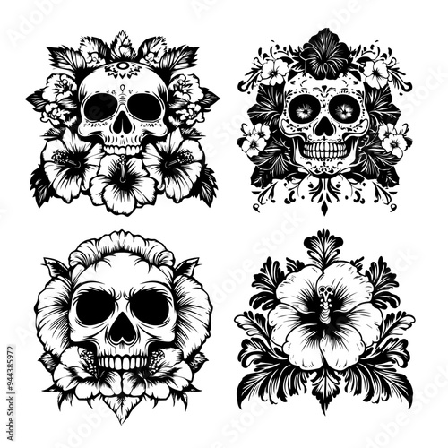 black and white icon illustration of day of the dead, about day of the dead