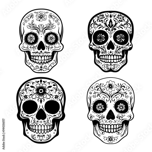 black and white icon illustration of day of the dead, about day of the dead