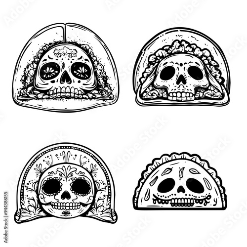 black and white icon illustration of day of the dead, about day of the dead