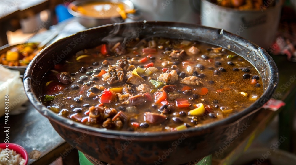 The national cuisine of Cuba. Traditional Cuban black bean soup.