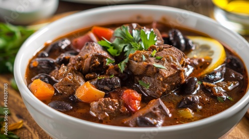 The national cuisine of Cuba. Traditional Cuban black bean soup.