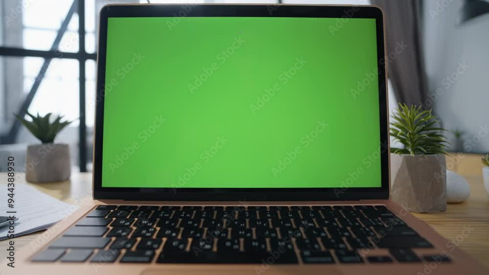 Chroma key gadget display placed on empty office table closeup. Mockup computer Chroma key gadget display placed on empty office table closeup. Mockup computer