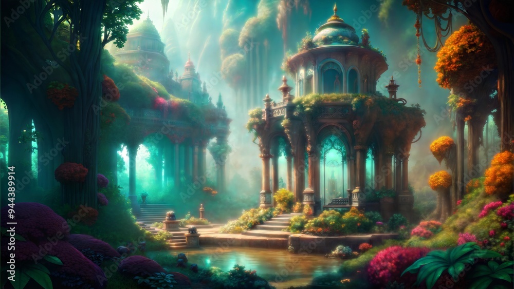 retro mythological fantastical enchanted elven glade sanctuary background retro mythological fantastical enchanted elven glade sanctuary background