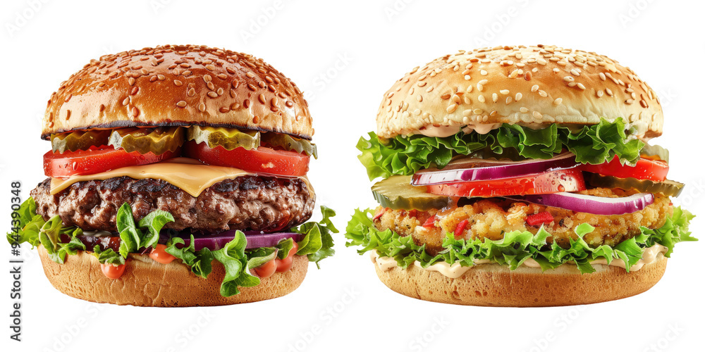 Zinger burger isolated on transparent background, Zinger burger isolated on transparent background,