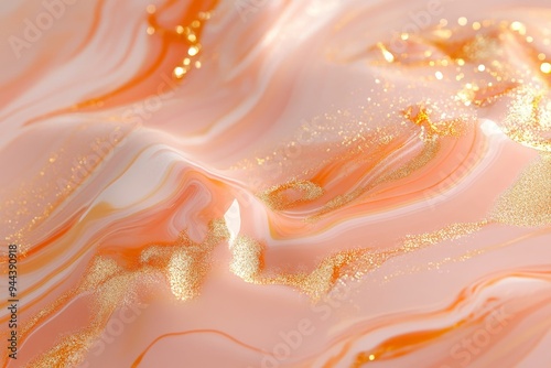 A close-up of golden veins tracing across a soft, peachy background. It evokes a tranquil and warm feeling.