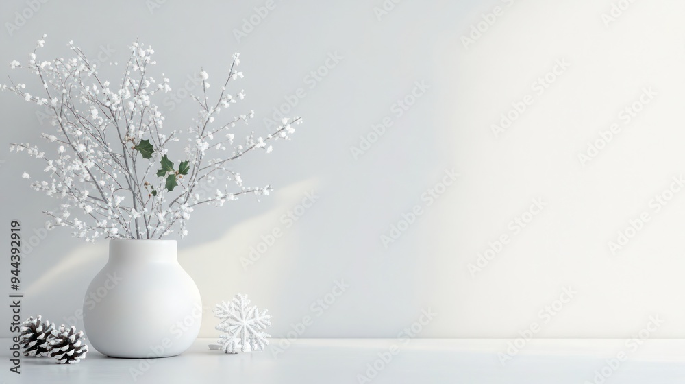 Fototapeta premium Minimalistic winter sales mockup with a subtle Christmas atmosphere emphasizing seasonal sales with modern design including simple festive Christmas and New year elements