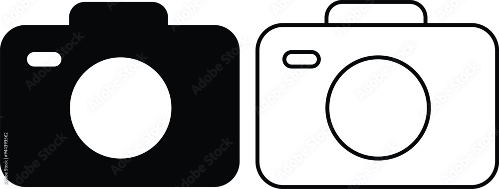 photo camera of rounded square shape icon in flat line set. different ...