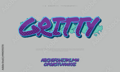 The seamless gradient in graffiti fonts pairs with spray paint effects to create a dynamic, streetwise