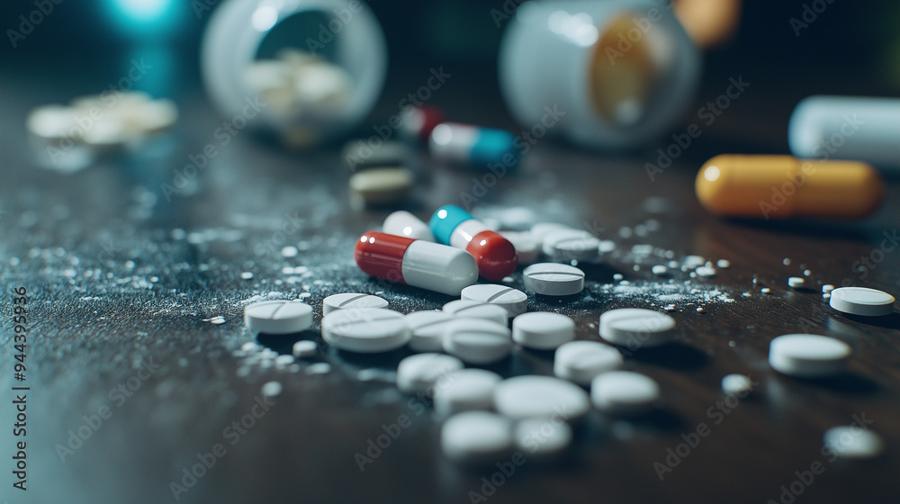 A powerful close-up of prescription medications in various forms, carelessly dispersed on a table, symbolizing the epidemic-like spread of drug misuse. A powerful close-up of prescription medications in various forms, carelessly dispersed on a table, symbolizing the epidemic-like spread of drug misuse.