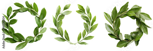 Triple Crown of Laurel: Three vibrant laurel wreaths stand as symbols of victory, achievement, isolated on transparent background. 