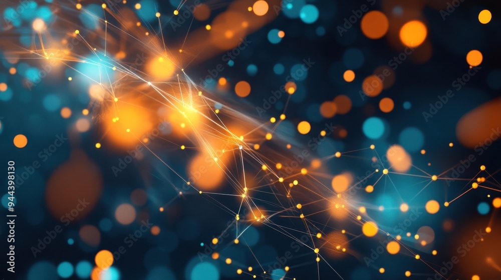 Obraz premium Quantum Particles Interaction in Futuristic Tech Environment with Glowing Elements Representing Advanced Science