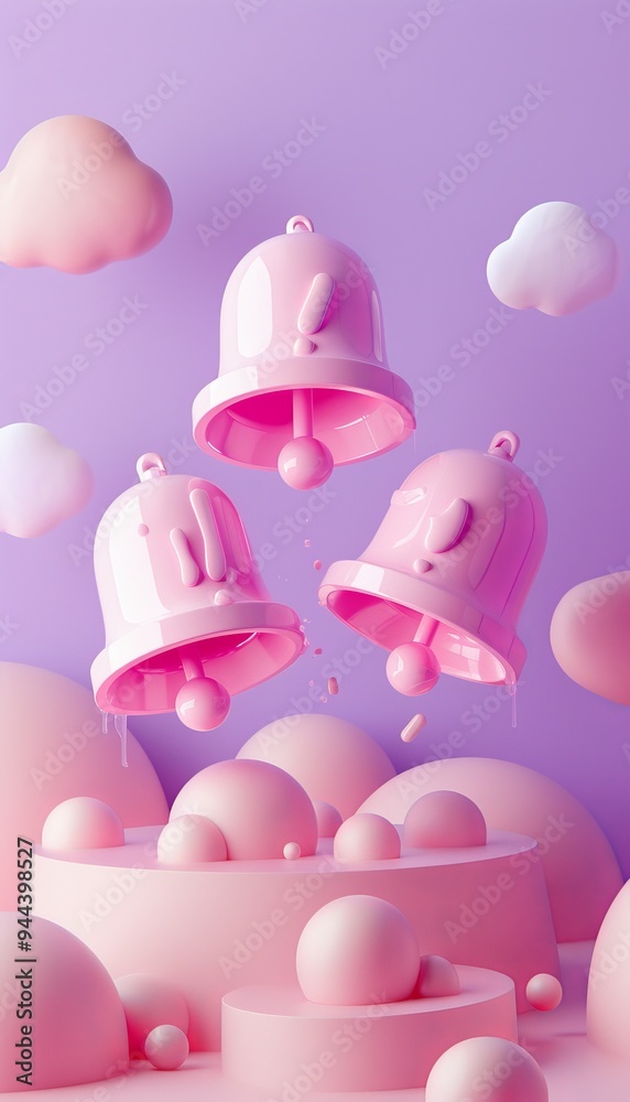 3D render of a pink bells icon with a new message symbol in a web chat, created in a cartoon style 3D render of a pink bells icon with a new message symbol in a web chat, created in a cartoon style