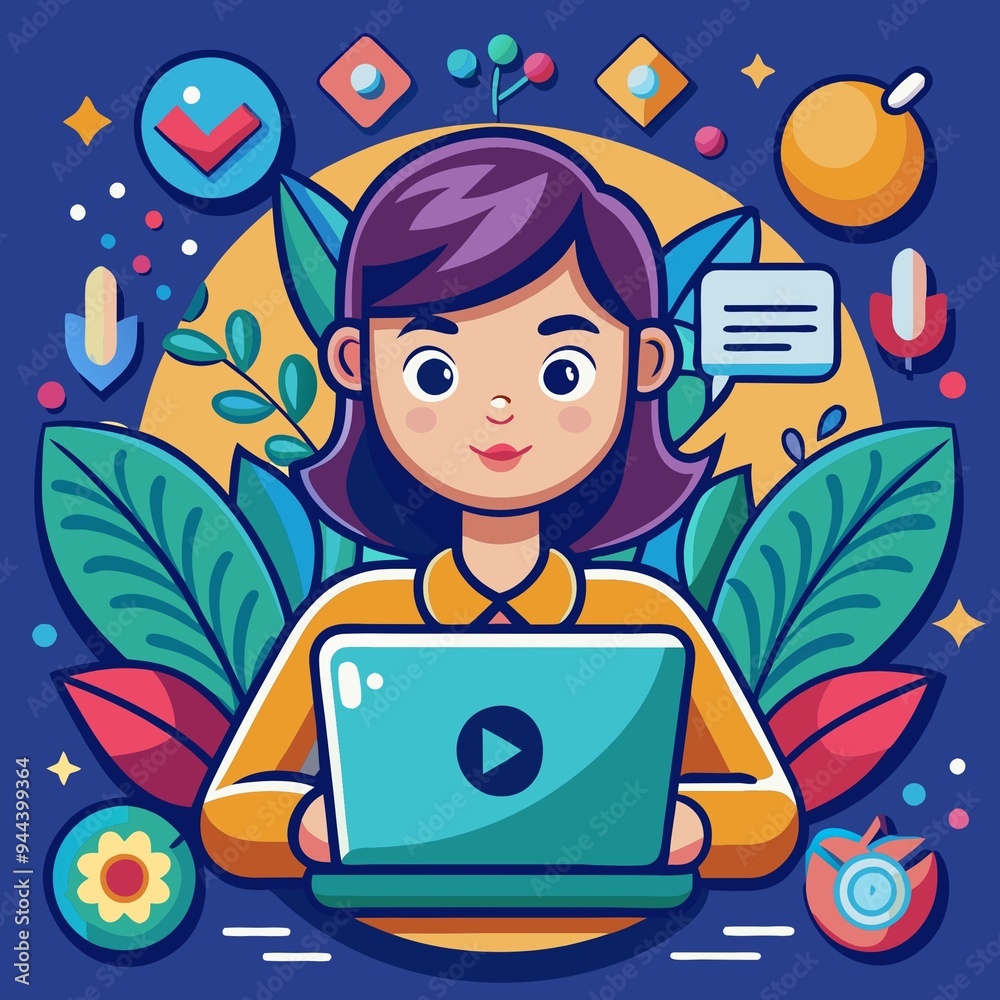 Flat colors icon of person with laptop. Flat colors icon of person with laptop.