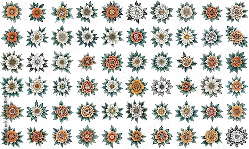 Set of flowers isolated on white background. Hand drawn illustrations.