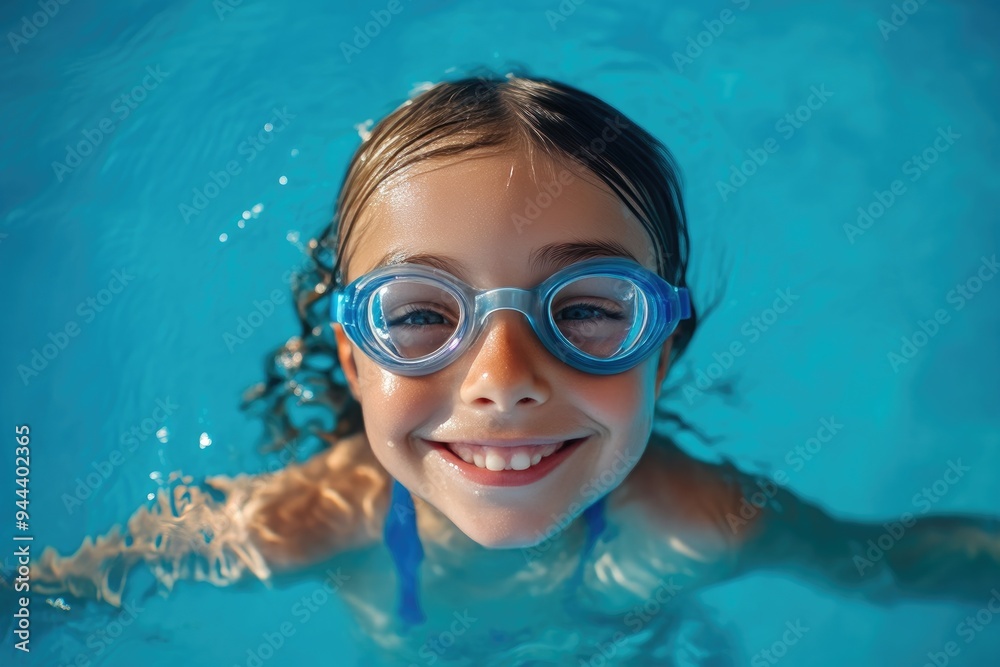Fototapeta premium Exuberant Girl Enjoying Summer Swim in Pool