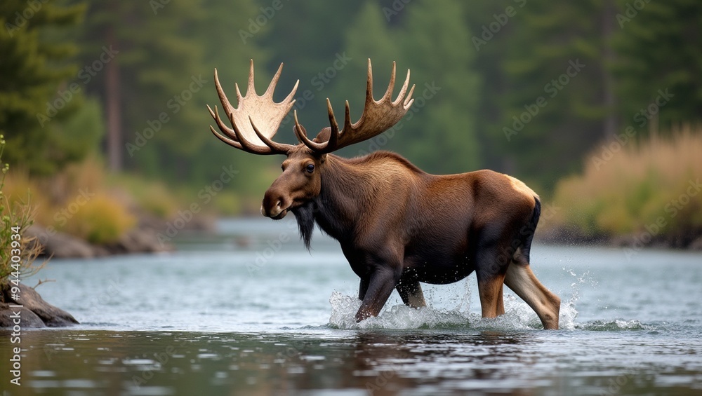 Majestic Moose Crossing River Professional Wildlife Photograph Majestic Moose Crossing River Professional Wildlife Photograph