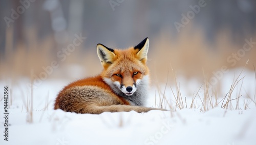 Alert Red Fox in Snowy Meadow Wildlife Portrait