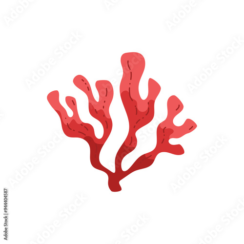 Underwater vector illustration of red beautiful algae isolated on a white background
