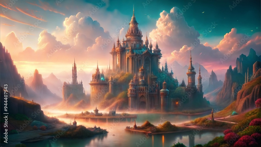 Naklejka premium retro majestic fantasy kingdoms background