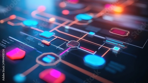 Abstract depiction of a digital network with vibrant colors and interconnected nodes showcasing advanced technology concepts at night