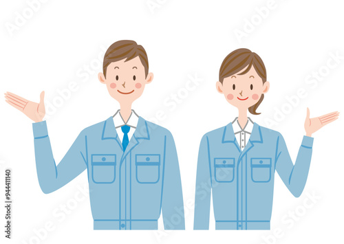 作業服を着た男女のイラスト　作業員
