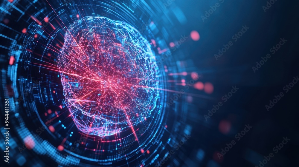 Obraz premium Digital Brain: Illuminating the Future of Artificial Intelligence with Futuristic Neural Network Design