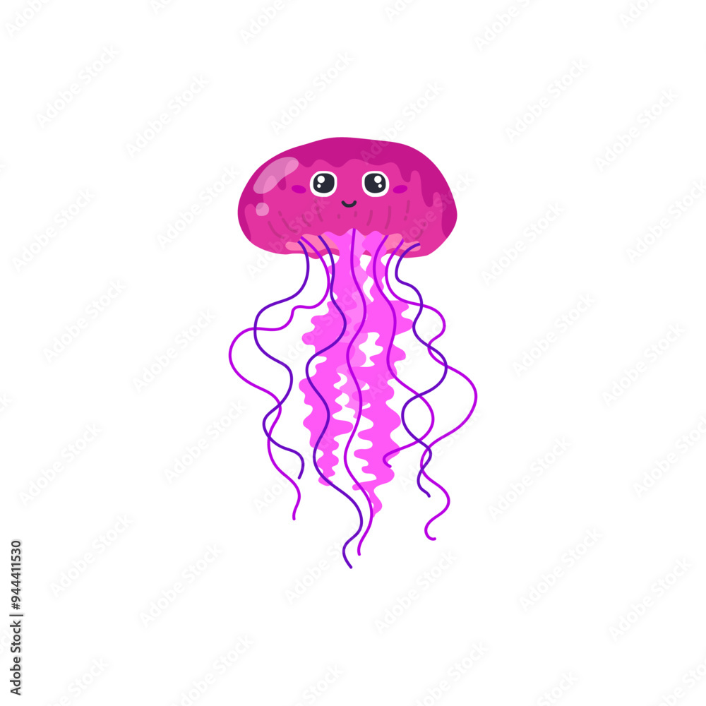 Obraz premium Cute pink jellyfish vector illustration