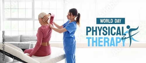 Bild auf Leinwand Female physiotherapist massaging mature woman in rehabilitation center