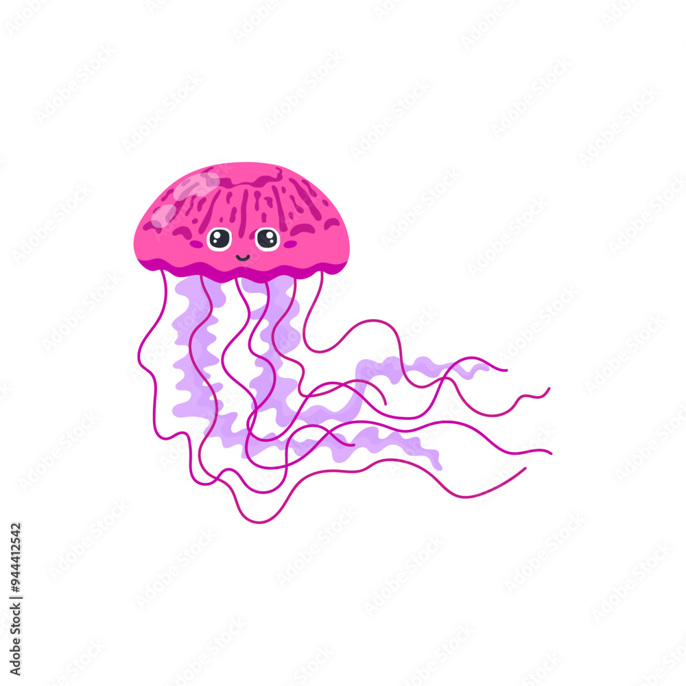 Vector illustrations with cartoon cute jellyfish with tentacles isolated on a white background Vector illustrations with cartoon cute jellyfish with tentacles isolated on a white background
