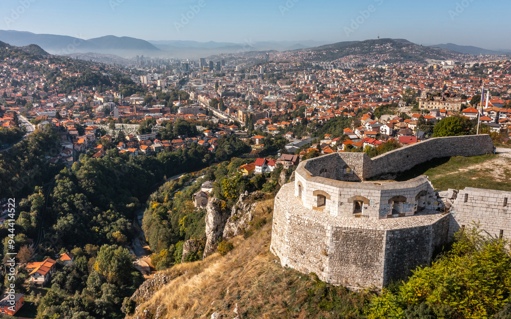 Obraz premium Cityscape of Sarajevo on a sunny day. Aerial view