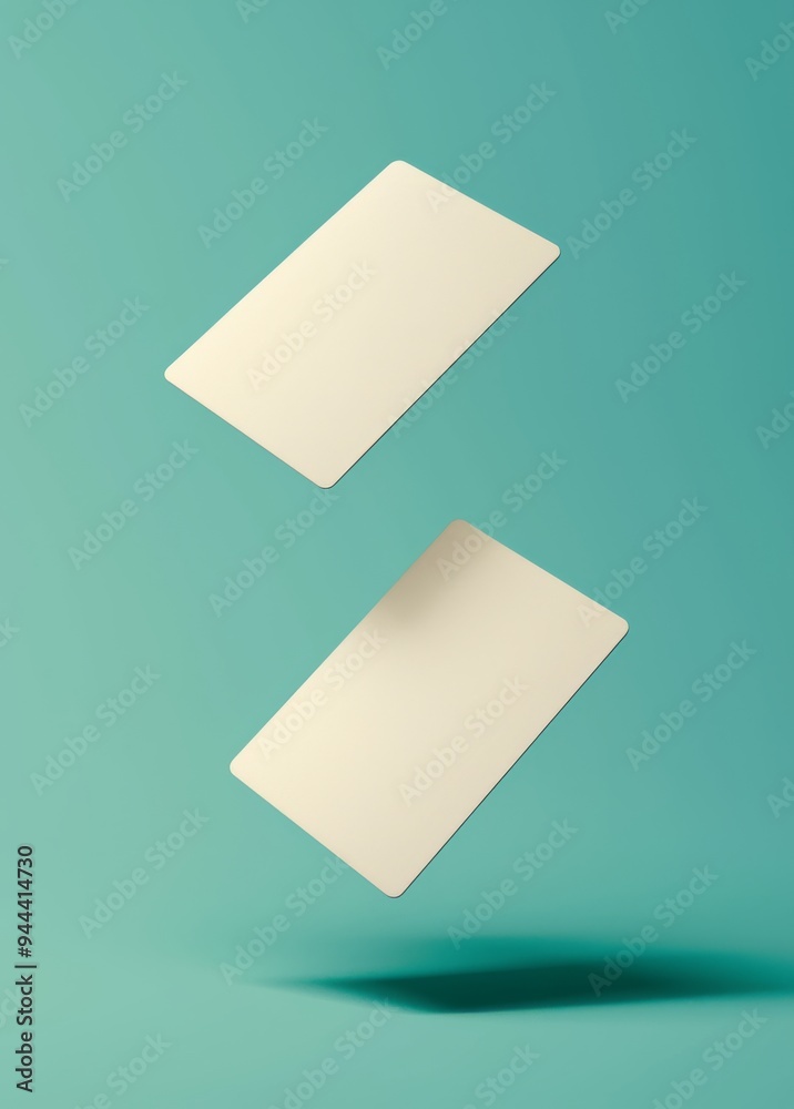 Mockup of Two Floating Blank Business Cards Against a teal Background, Mockup of Two Floating Blank Business Cards Against a teal Background,